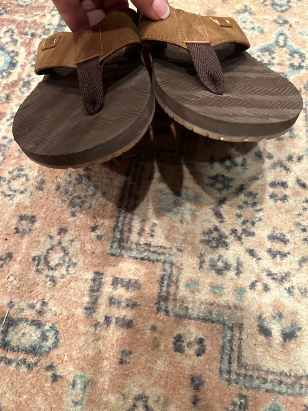 Flojos Mens  Brown Leather-Trim Flip Flops